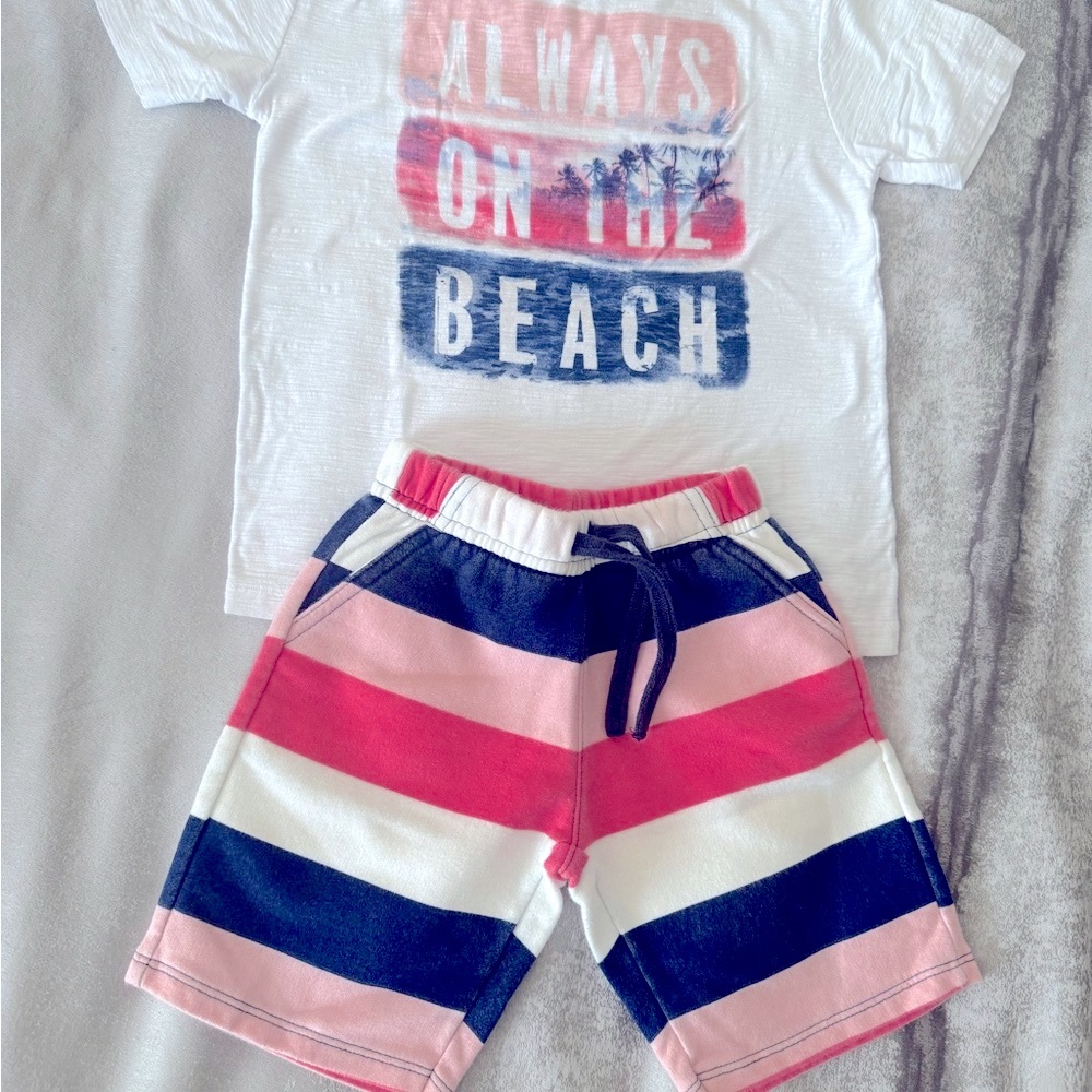Striped Kids Shorts - Pink, Blue, and White
